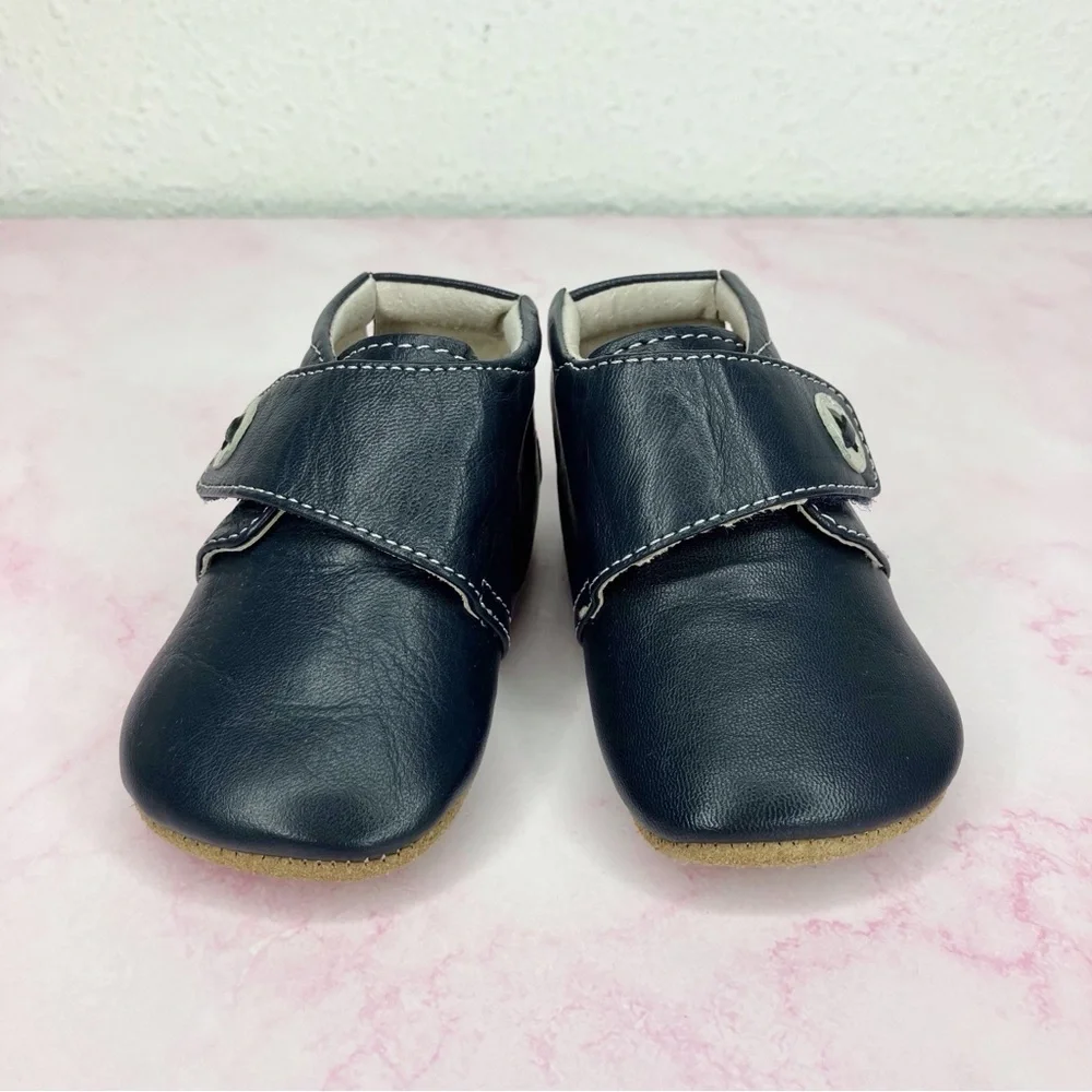 Livie and Luca baby shoes Benny blue leather crib soft split sole size 0-6 month